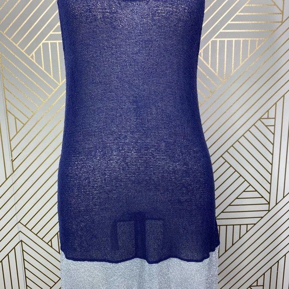 Qi Knit Tank Top Tunic Navy Blue Silver - Picture 3 of 11